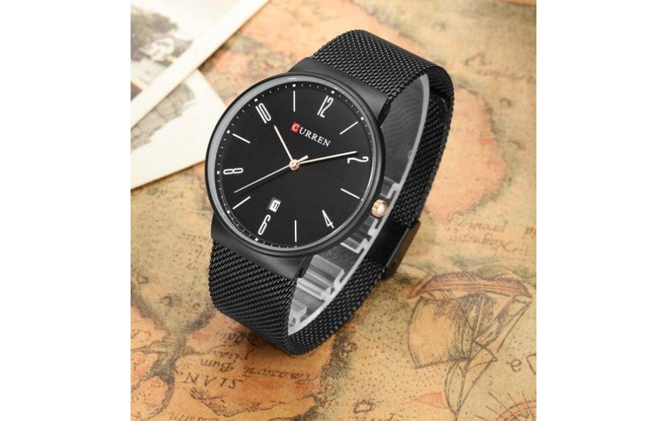 Ceas barbatesc Elegant Slim curea metalica afisare data