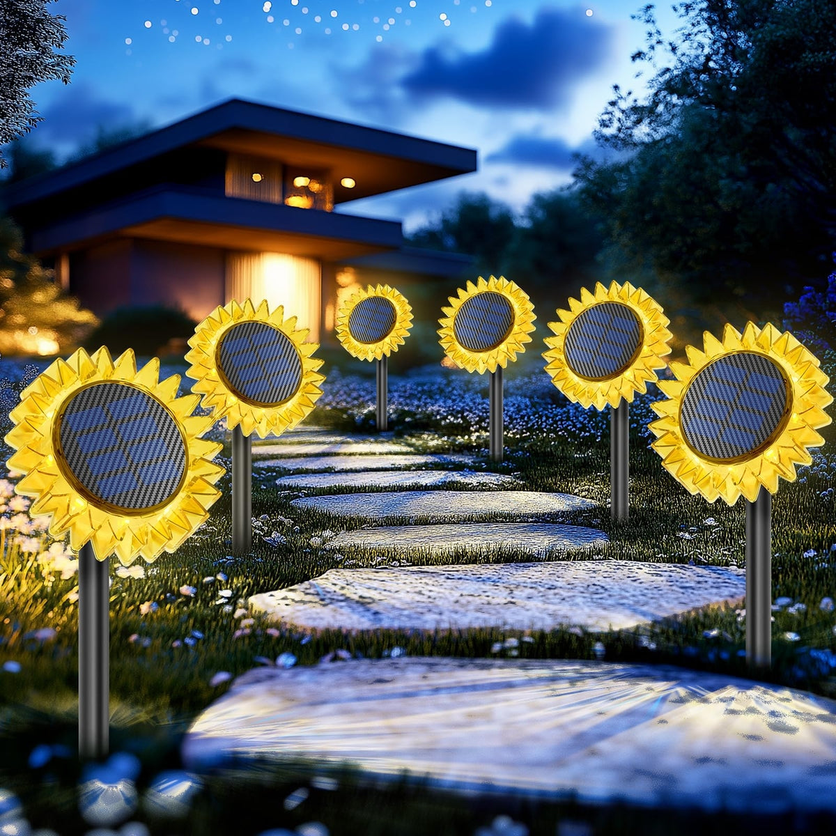 Lampă Solară Decorativă Floarea-Soarelui cu 9 LED-uri, Alb Cald, IP44, 35 cm