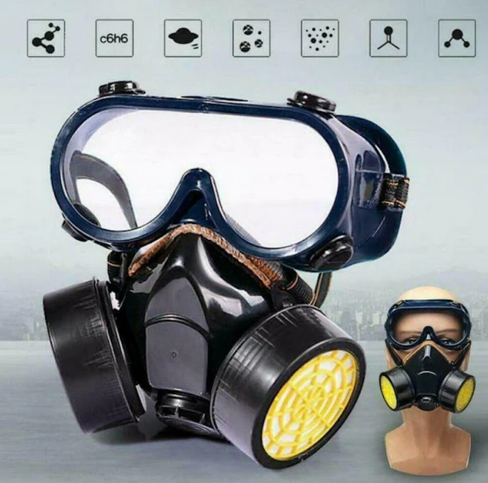 Ochelari de protectie si masca dubla cu 2 filtre de carbon