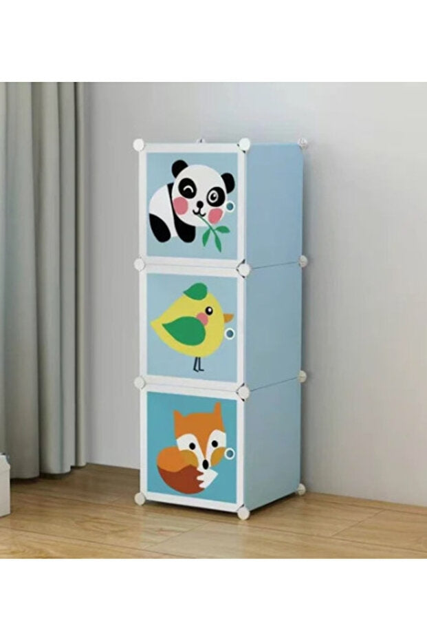 Dulap Modular Colorat pentru Copii cu Animăluțe, 3 Compartimente