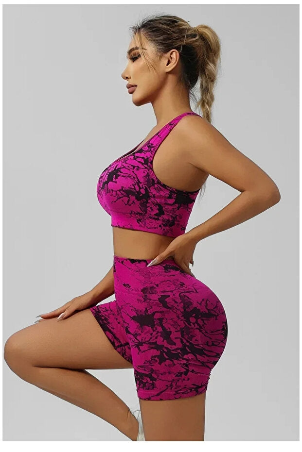 Set Sport pentru Femei, Bustieră și Pantaloni Scurți, Material Respirabil cu Uscare Rapidă
