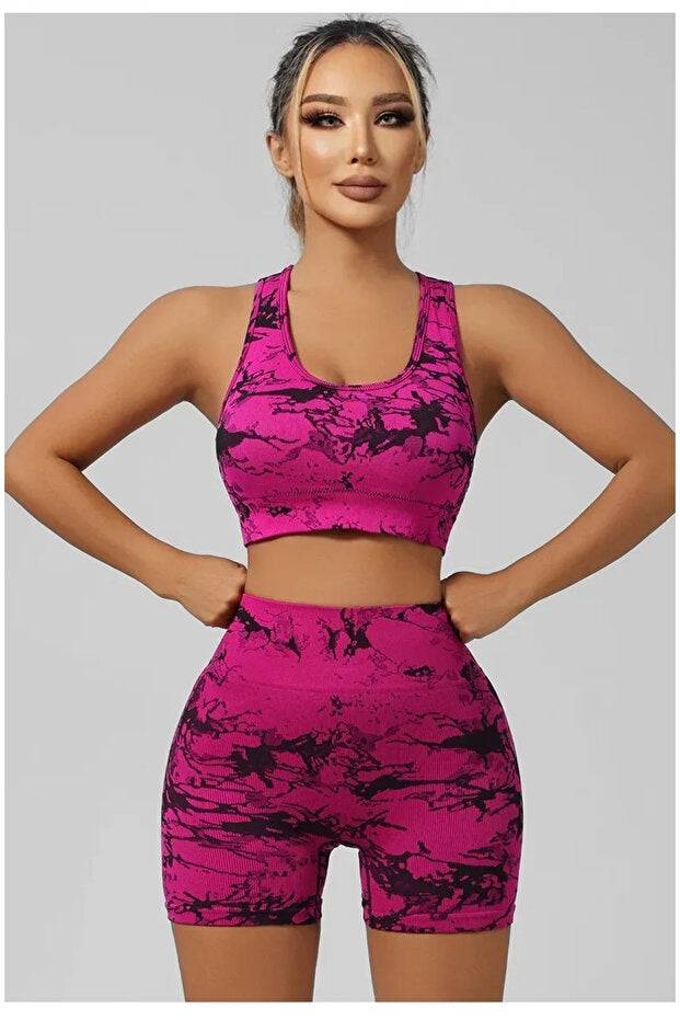 Set Sport pentru Femei, Bustieră și Pantaloni Scurți, Material Respirabil cu Uscare Rapidă