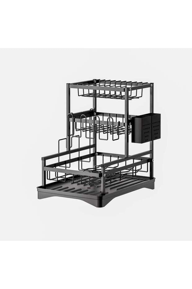 Uscător de Vase cu 3 Niveluri, Tavă de Colectare și Suport pentru Căni