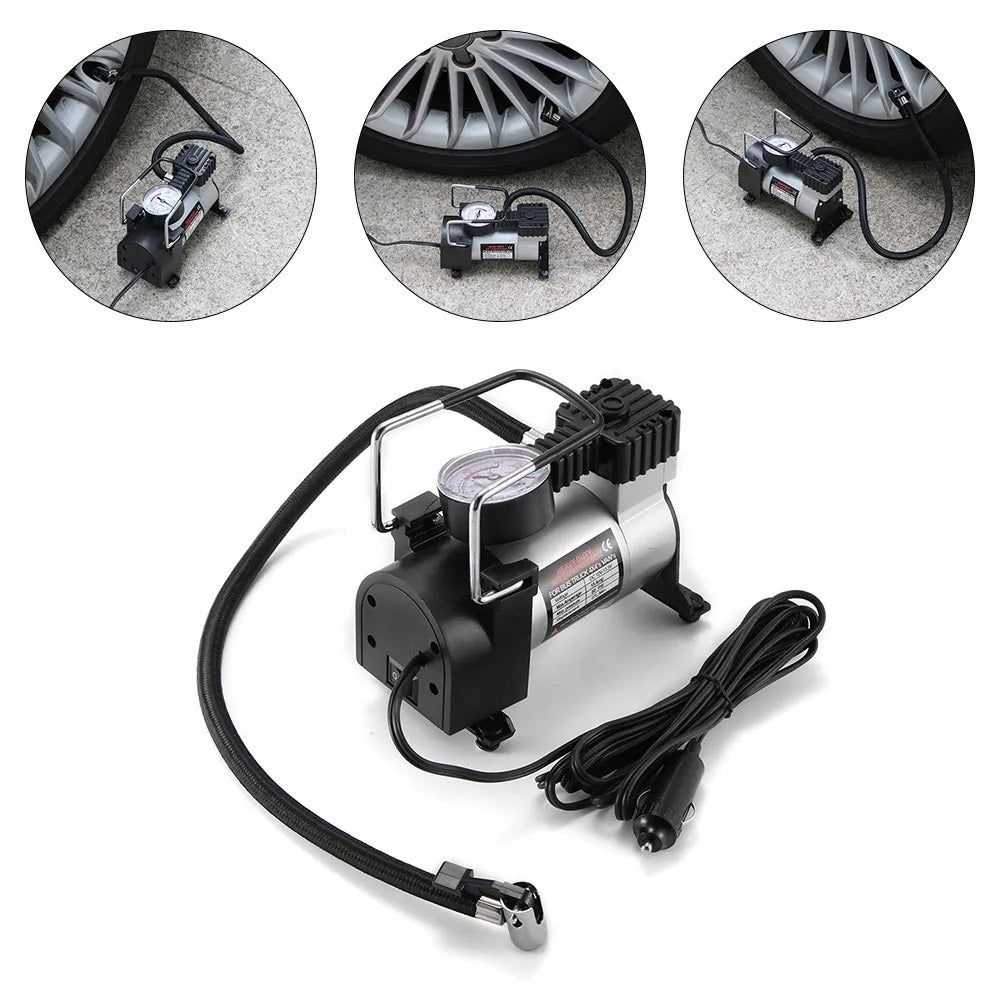 Compresor Auto cu manometru si Mufă Rapidă, Alimentare 12V - Soluția Rapidă pentru Problemele cu Pneurile!