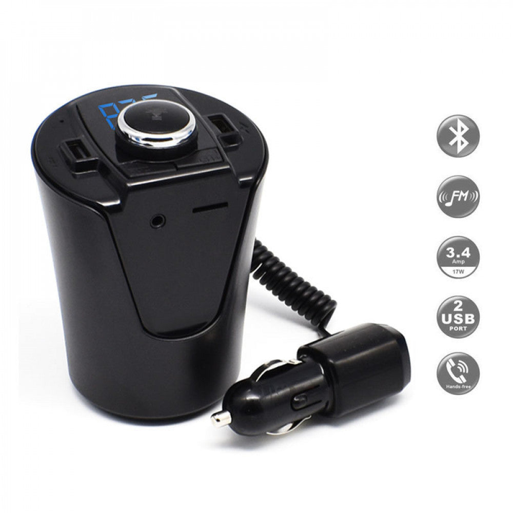 Modulator FM cu functie Bluetooth, Handsfree, Ecran LCD si suport pahar