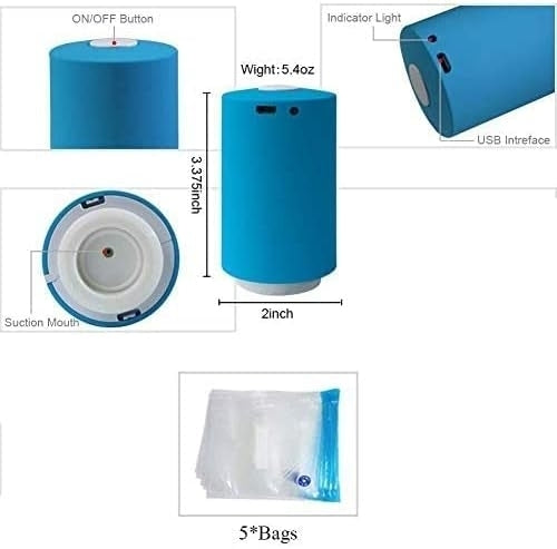 Dispozitiv portabil de ambalare în vid, USB, cu 15 pungi reutilizabile