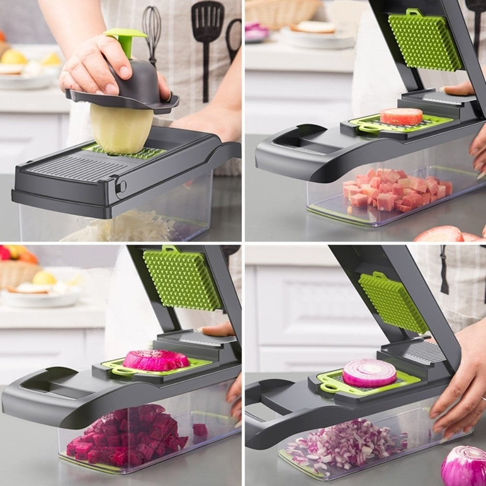 Razatoare multifunctionala pentru fructe si Legume - Set 12 Piese cu protectie Mana