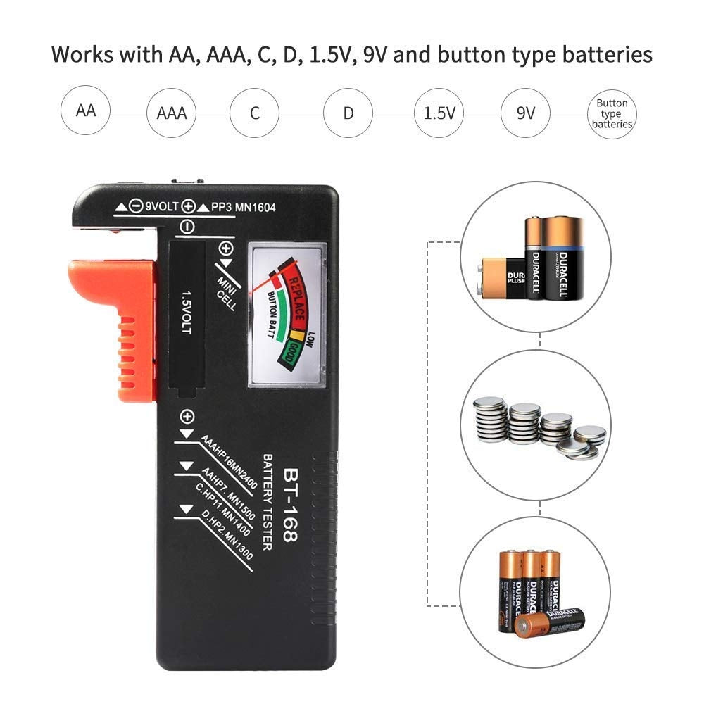 Tester universal Digital pentru baterii și acumulatori R3, R6, R14, R20, 9V și tip buton, 1.5V - 9V: Verifică eficient starea energiei!