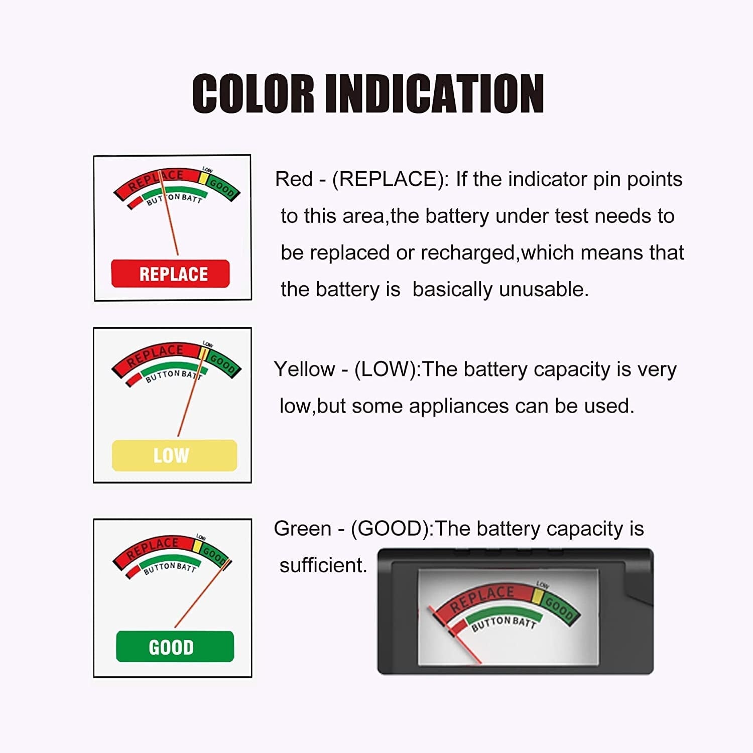 Tester universal Digital pentru baterii și acumulatori R3, R6, R14, R20, 9V și tip buton, 1.5V - 9V: Verifică eficient starea energiei!