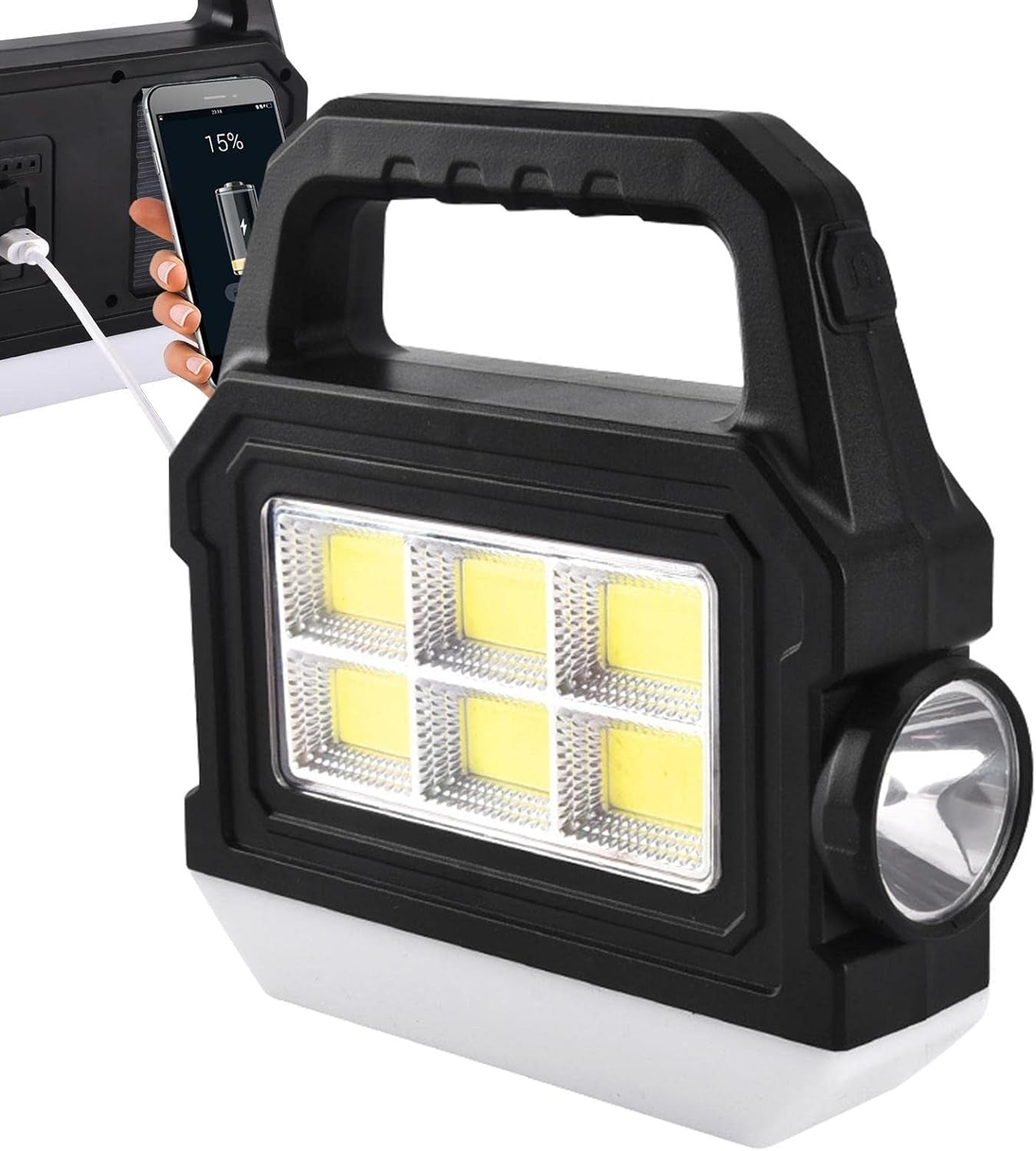 Lanterna LED COB multifunctionala cu acumulator incorporat, 3 moduri de iluminare, incarcare solara, functie de power bank