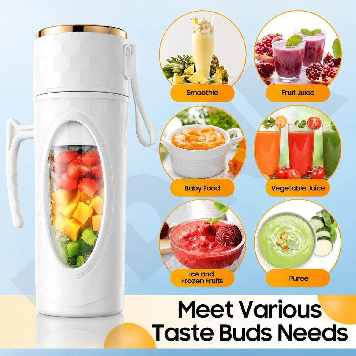 Blender Portabil Reîncărcabil USB cu Display Digital, pentru Smoothie și Shake-uri Proteice