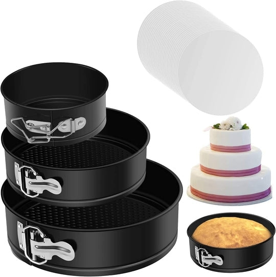 SET 3x Forme rotunde pentru prajituri, Metalice, Culoare negru