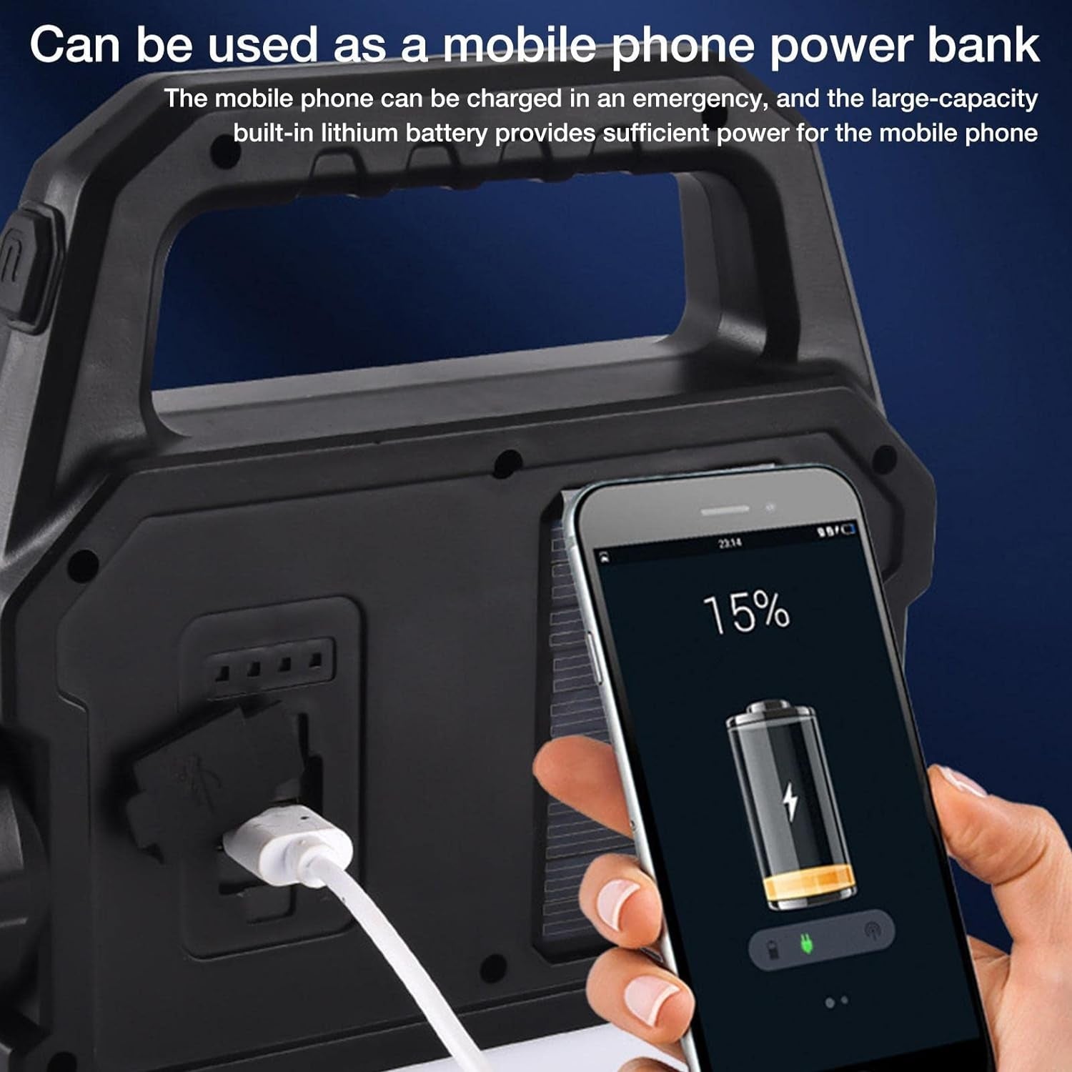 Lanterna LED COB multifunctionala cu acumulator incorporat, 3 moduri de iluminare, incarcare solara, functie de power bank
