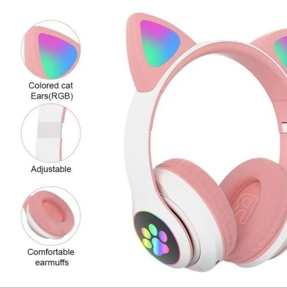 Casti Audio Stereo Wireless Pliabile cu Iluminare LED în Formă de Urechi de Pisică: Experiență Muzicală și Stil Unic!
