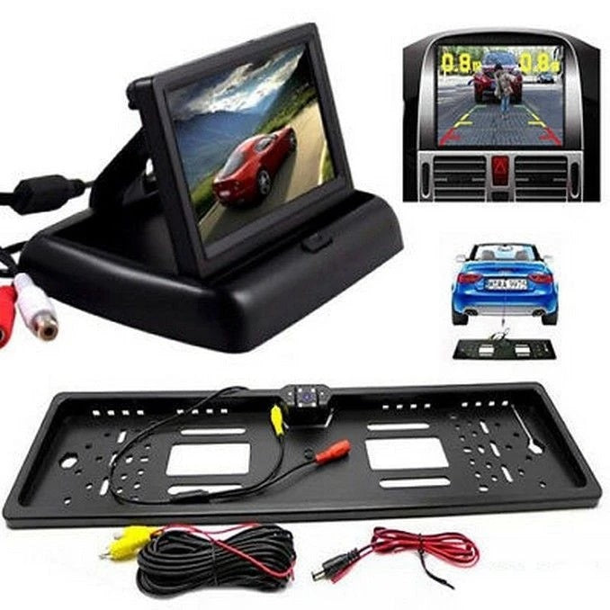 Pachet promotional Display pliabil LCD si Suport numar imatriculare cu camera video marsarier