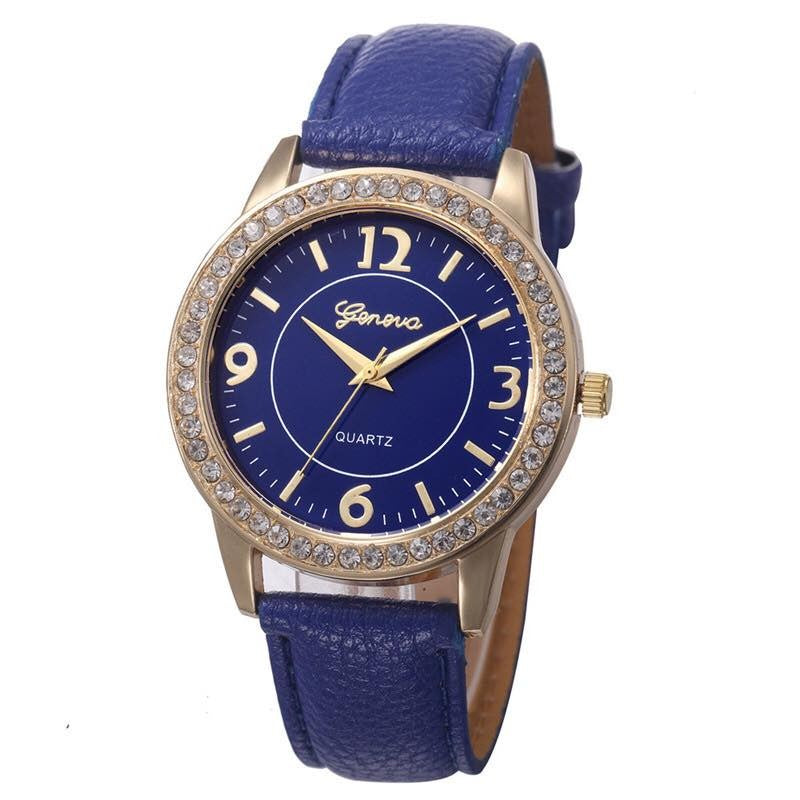 Ceas de dama Elegant Blue cu pietricele bratara piele