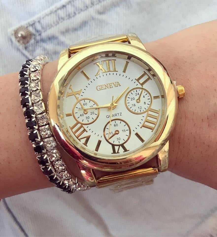Ceas dama Roman Christal Gold metalic