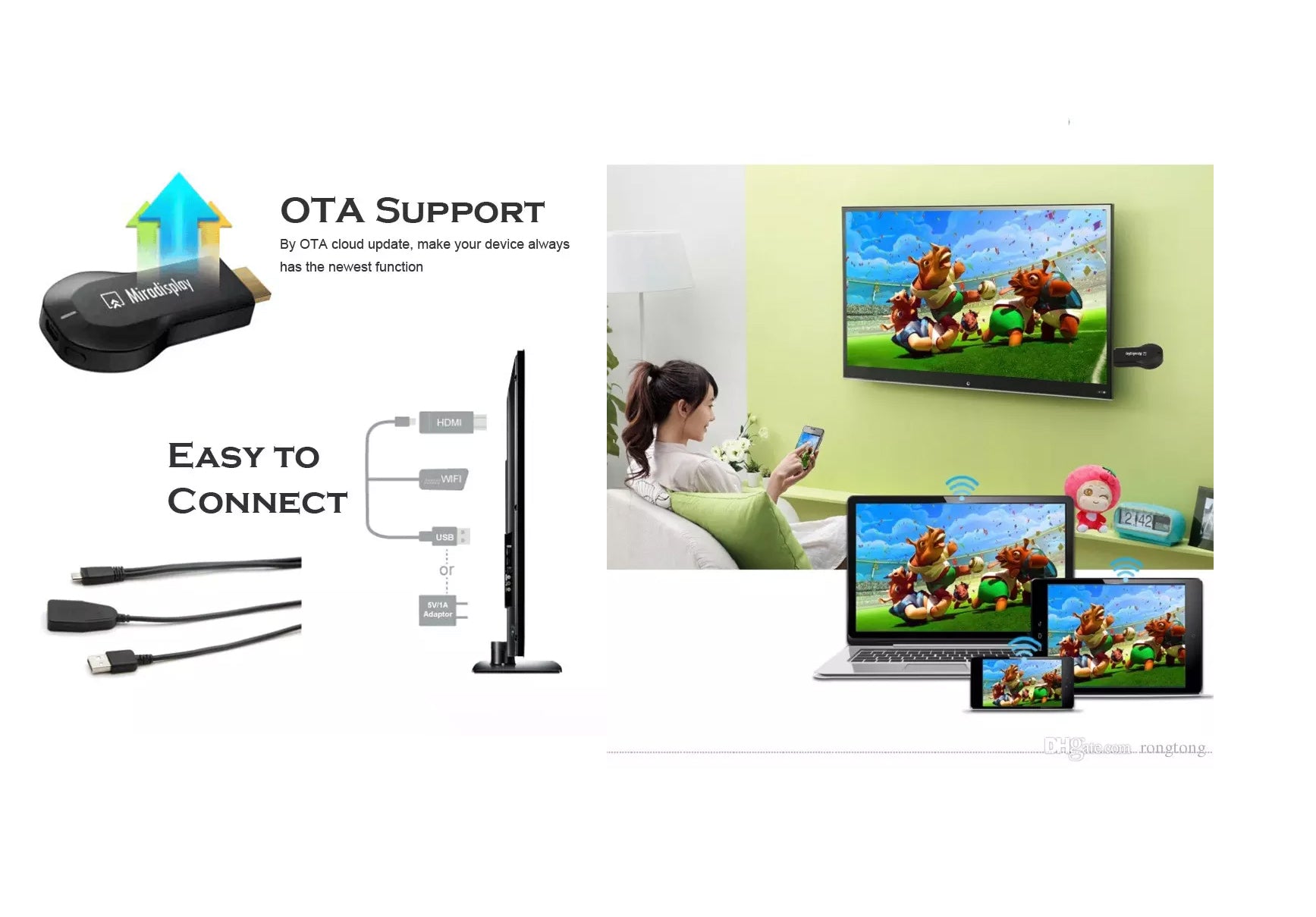 Streaming player MiraScreen 2.4GHz WiFi Display HDMI, AirPlay, Miracast
