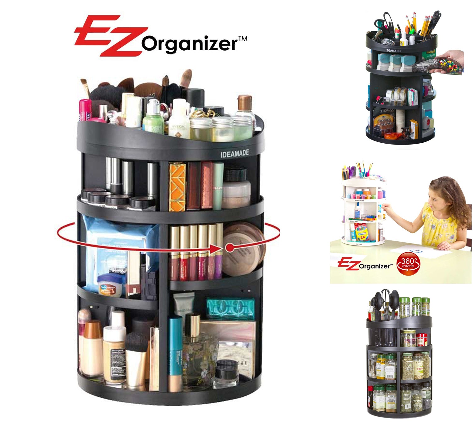 Organizator rotativ 360° pentru cosmetice