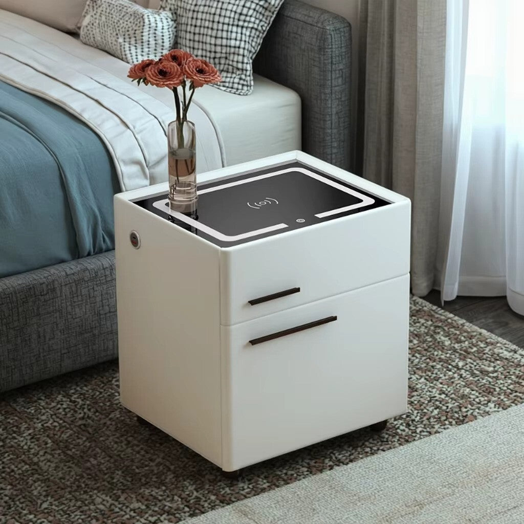 Noptieră Smart cu Seif Ascuns, Încărcare Wireless, Boxă Bluetooth și LED în 3 Culori