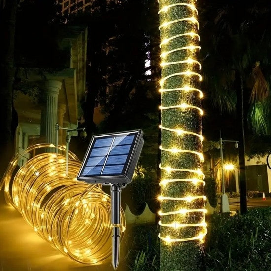 Furtun Luminos LED cu Încărcare Solară – 10 m, Lumina Alba Calda, Pentru Exterior