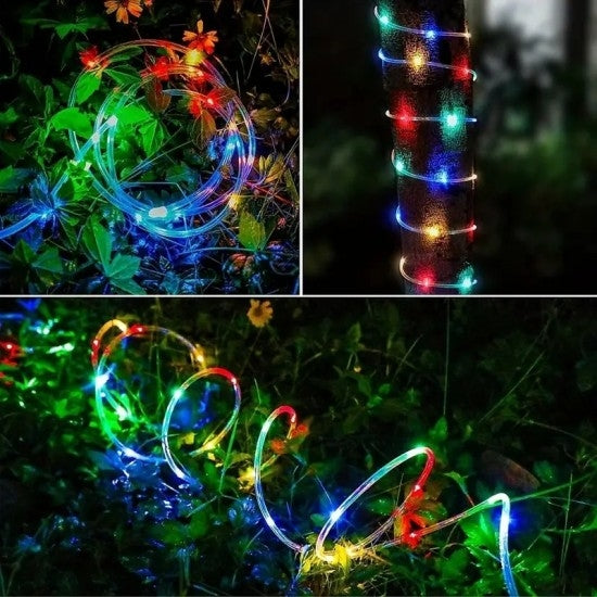 Furtun Luminos LED cu Încărcare Solară – 10 m, Multicolor, Pentru Exterior