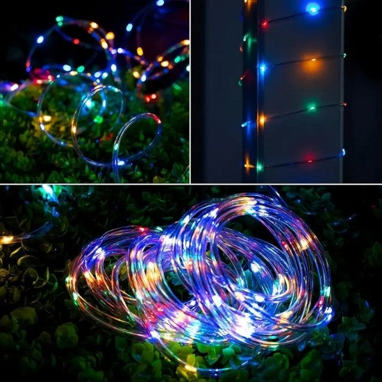Furtun Luminos LED cu Încărcare Solară – 10 m, Multicolor, Pentru Exterior