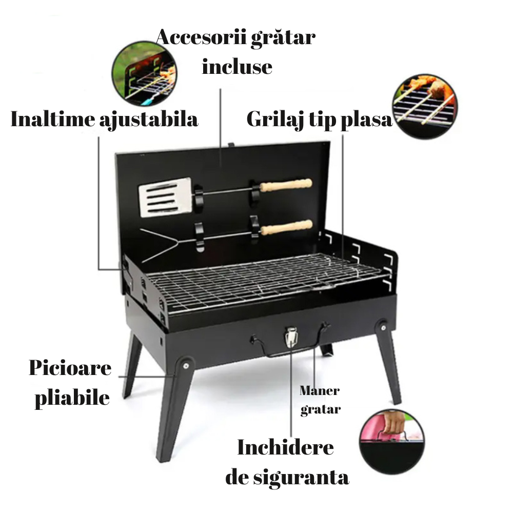 Gratar portabil, pliabil cu accesorii incluse