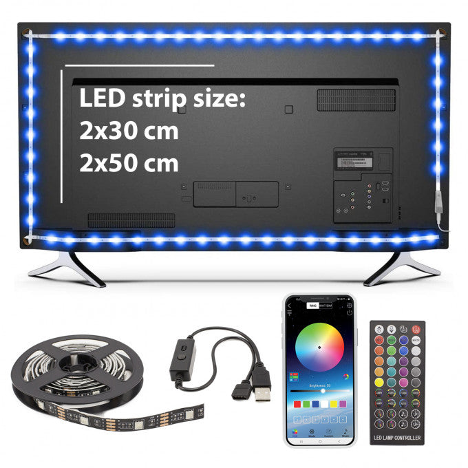 Kit banda led premium, pentru iluminare ambientala, fundal TV, cu telecomanda si bluetooth