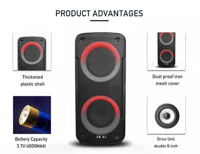 Boxa portabila AKAI Bluetooth 5.0 40W cu telecomanda, intrare microfon, intrare chitara, lumini difuzor dinamice