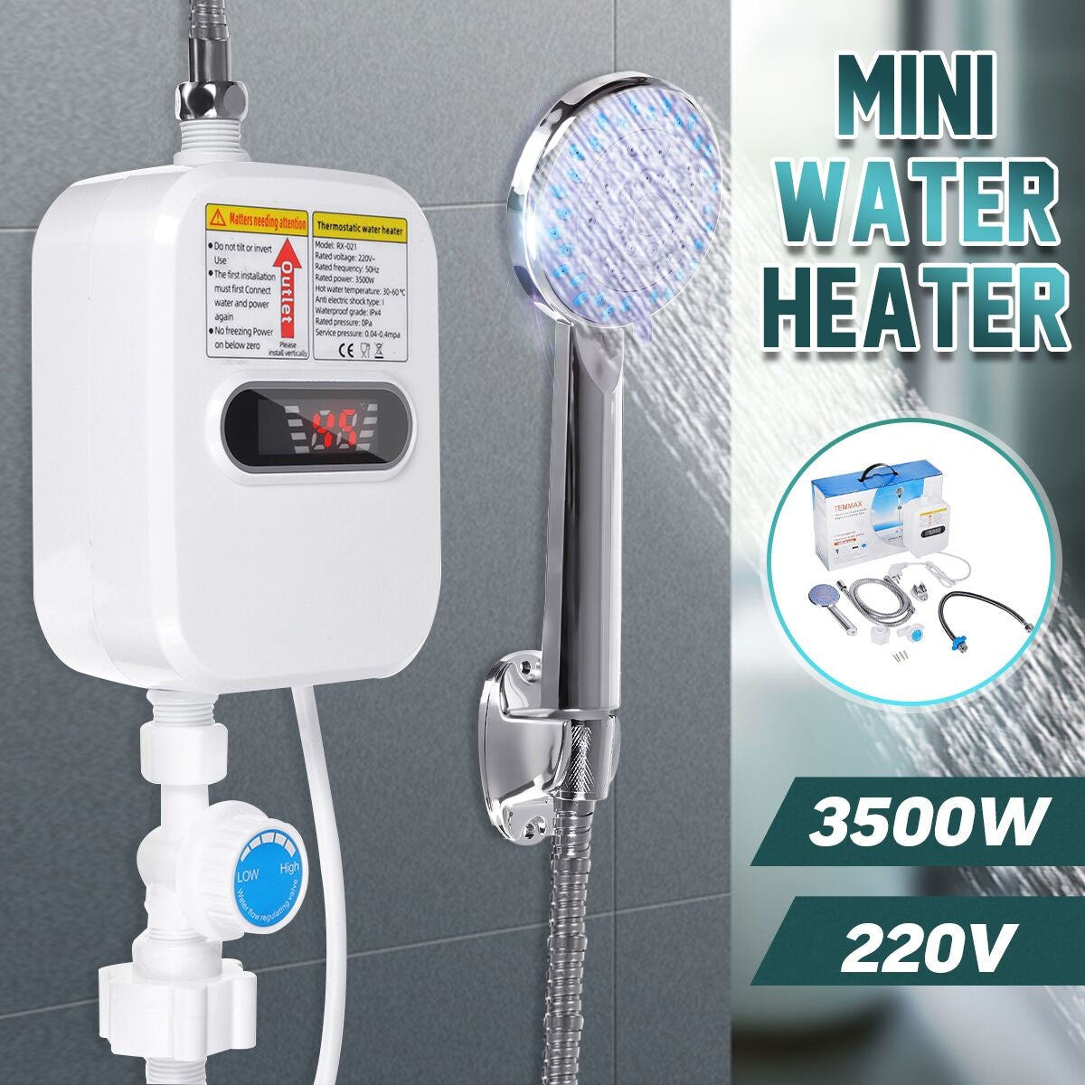 Boiler electric instant pentru apă caldă, cu afișaj digital: Incălzește apa în doar 3 secunde
