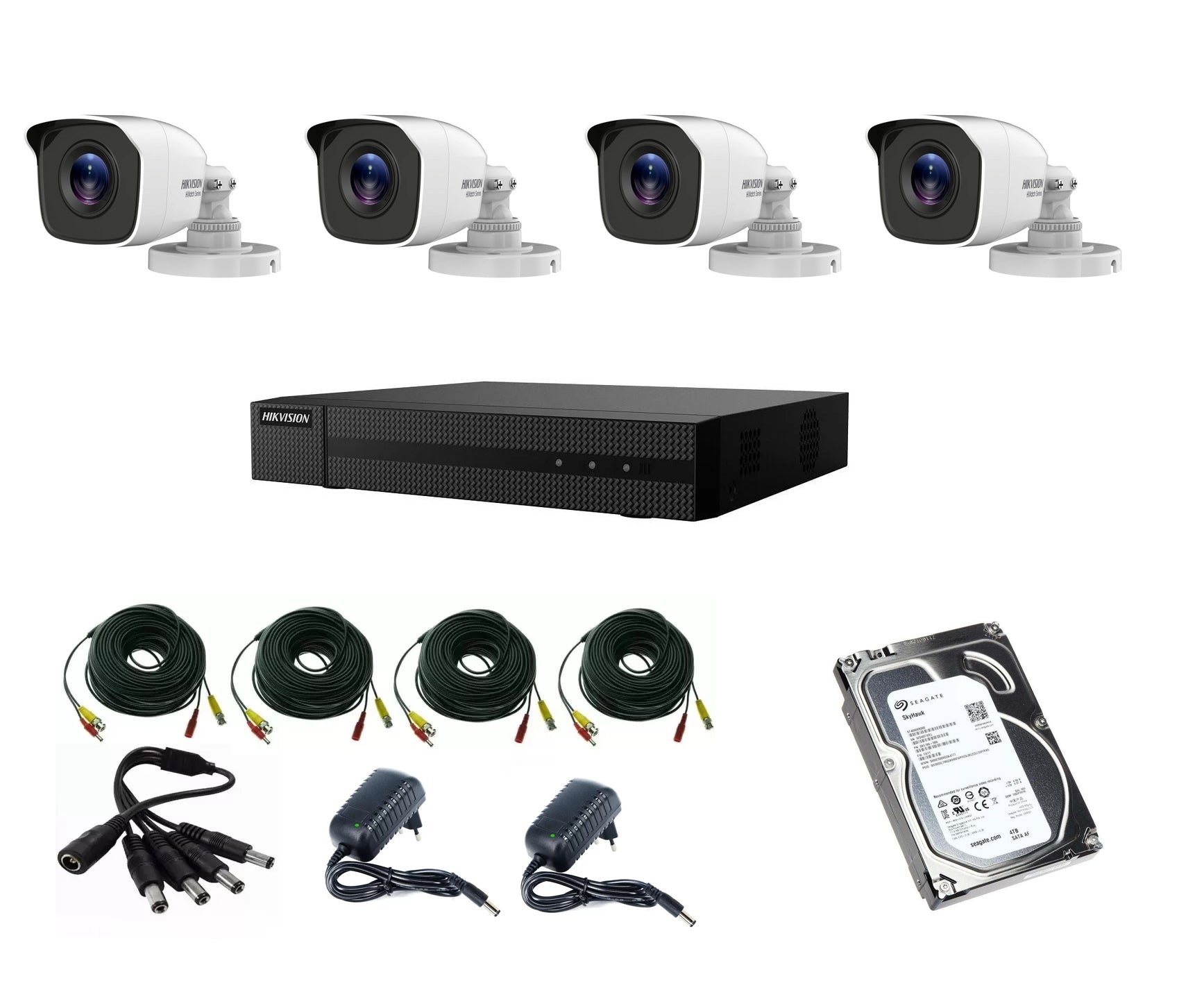 Sistem profesional CCTV de supraveghere Hikvision Complet Full Pach cu 4 Camere IR, DVR 4 canale, HDD si accesorii incluse