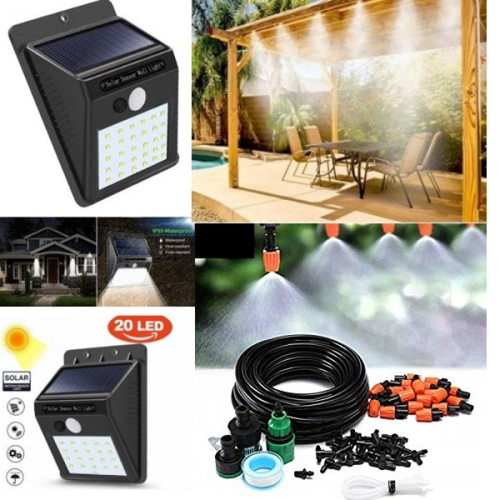 Lampa LED Ever Brite cu senzor de miscare + Kit racire terasa 10 m cu 10 duze