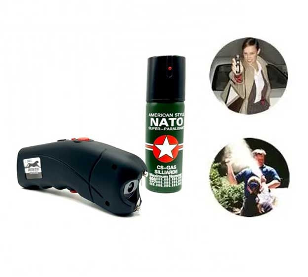Kit autoapărare: Electrosoc cu lanternă și spray cu piper NATO - Protecție maximă într-un singur set