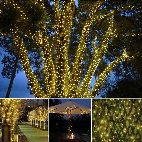 Instalație Solară Decorativă pentru Exterior – 10 m, 100 LED-uri Alb Cald, Încărcare Solară