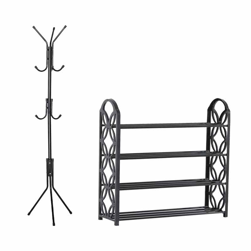 Pachet pentru casa sau birou, Cuier metalic 45 x 175 + Suport pentru incaltaminte 4 rafturi