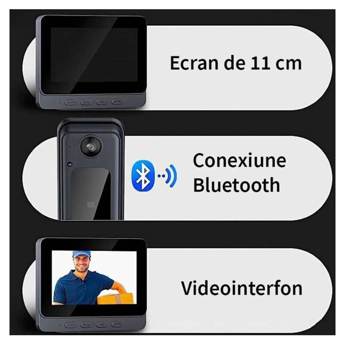 Sonerie Video Wireless cu Cameră 8MP, Vedere Nocturnă, Unghi 170° și Interfon Bidirecțional
