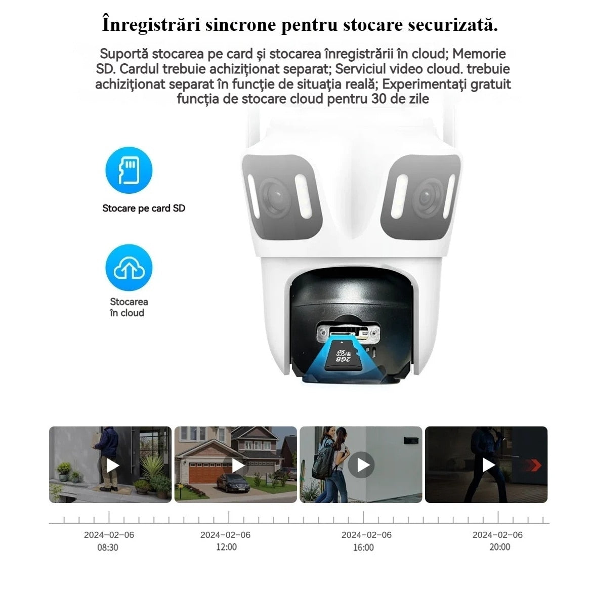 Cameră de Supraveghere Wi-Fi P15 cu 3 Lentile, Ultra HD, Audio Bidirecțional și Night Vision