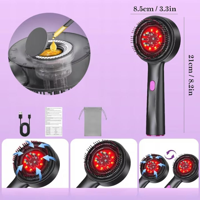 Perie Electrică pentru Scalp cu Masaj, Aplicator de Ulei și Lumină LED, 3 Moduri