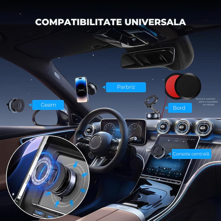 Suport Magnetic Auto Rotativ 360° – Fixare Sigură și Ajustare Rapidă pentru Smartphone-uri