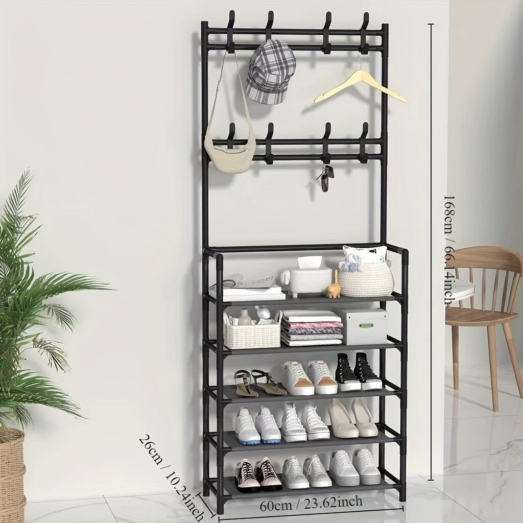 Raft Metalic pentru Pantofi Reglabil 4/5 Niveluri cu Cuier Independent cu 8 Cârlige, Negru