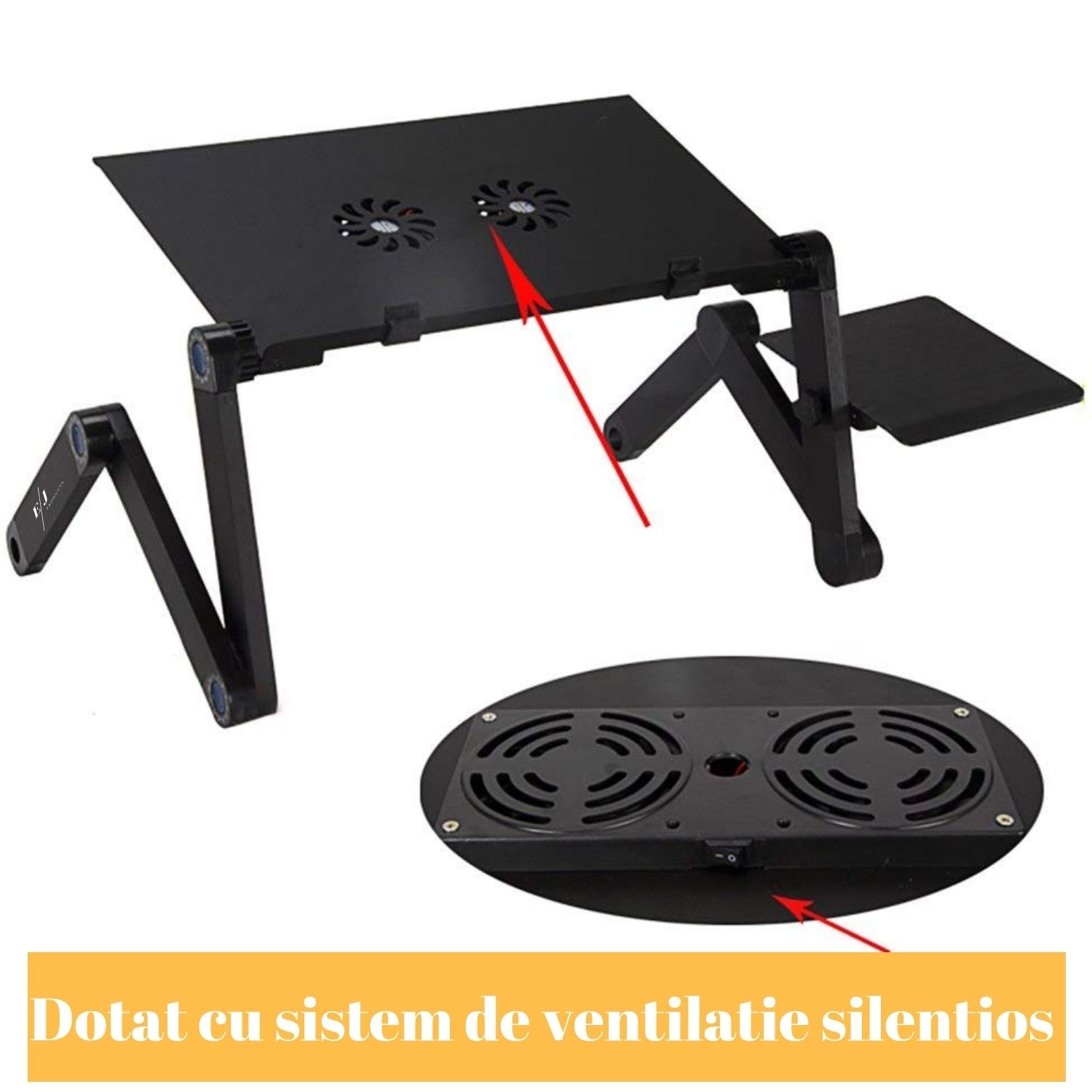 Masuta De Laptop Din Aluminiu, Cooler Incorporat Si Suport Lateral Pentru Mouse