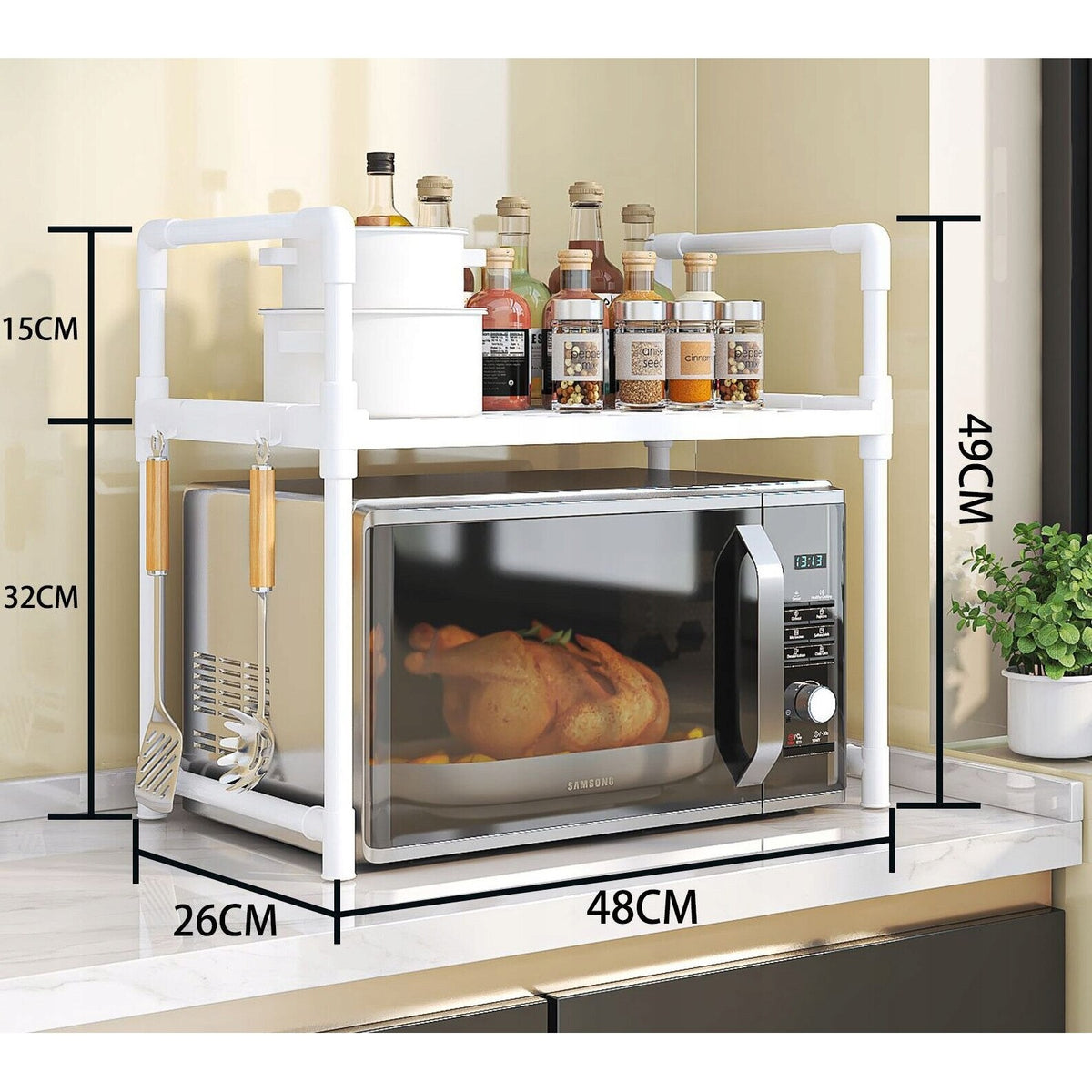 Etajeră pentru Cuptorul cu Microunde, 49 x 48 x 26 cm, Organizator de Bucătărie