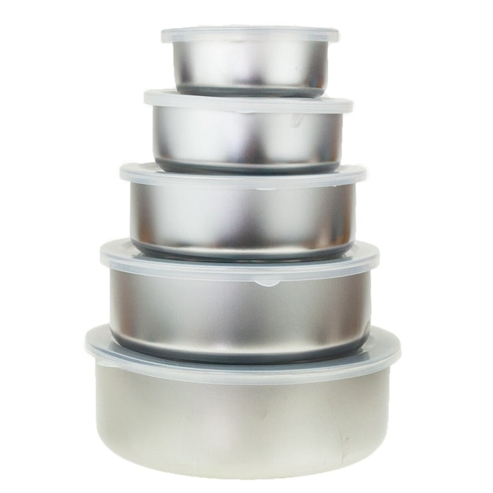 Set 5 Cutii Alimentare din Inox cu Capace Transparente