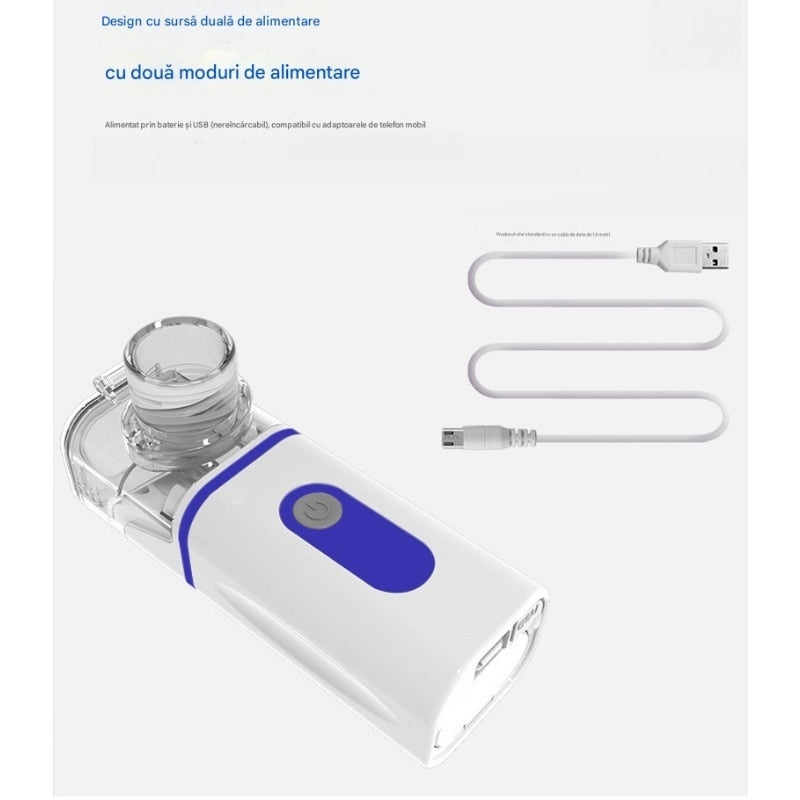 Inhalator portabil compact, particule fine 3.7 nm, cu funcție de autocurățare
