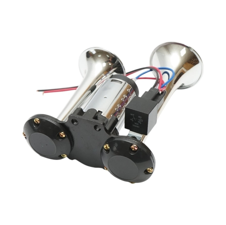 Claxon electric cu compresor și 2 goarne, 12/24V – sunet puternic, compatibil universal