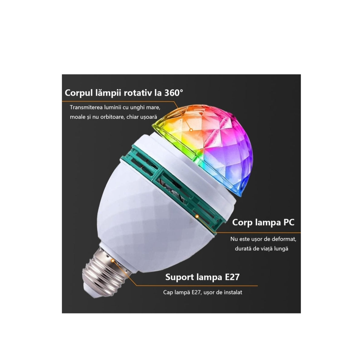 Bec LED Rotativ E27 3W cu Adaptor pentru Priză, Alb