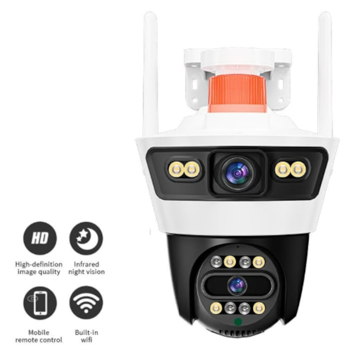 Cameră de Supraveghere Wi-Fi PTZ 4MP, Rotire 355°, Vedere Nocturnă Color, IP66