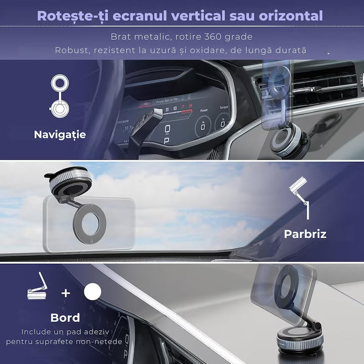 Suport Magnetic Auto Rotativ 360° – Fixare Sigură și Ajustare Rapidă pentru Smartphone-uri