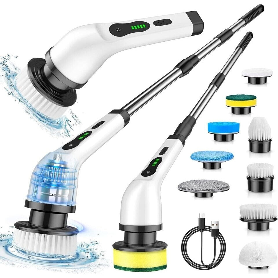 Perie Electrică de Curățat cu 9 Capete, 2 Viteze, Acumulator 2600 mAh, Fără Fir